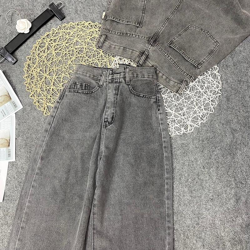Quần Jeans ống suông cạp cao (5043) Pants Nữ Women Xám 5