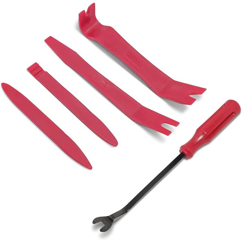 5PCS Auto Trim Removal Tool Kit, Car Interior Door Panel Clip Fastener Removal Set, No Scratch and No Marring Plastic Pry Tool Kit for Vehicle Dash Radio Audio Installer (Red) 0