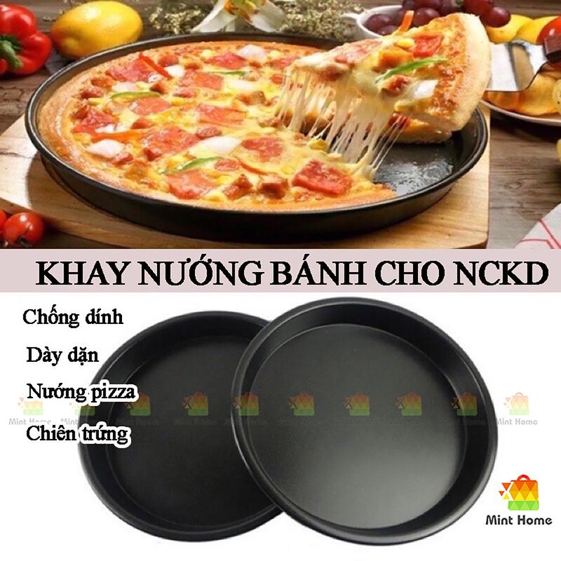 Khuôn làm bánh, dụng cụ  khay tròn nướng thịt, pizza, trứng phủ chống phụ kiện nồi chiên không dầu