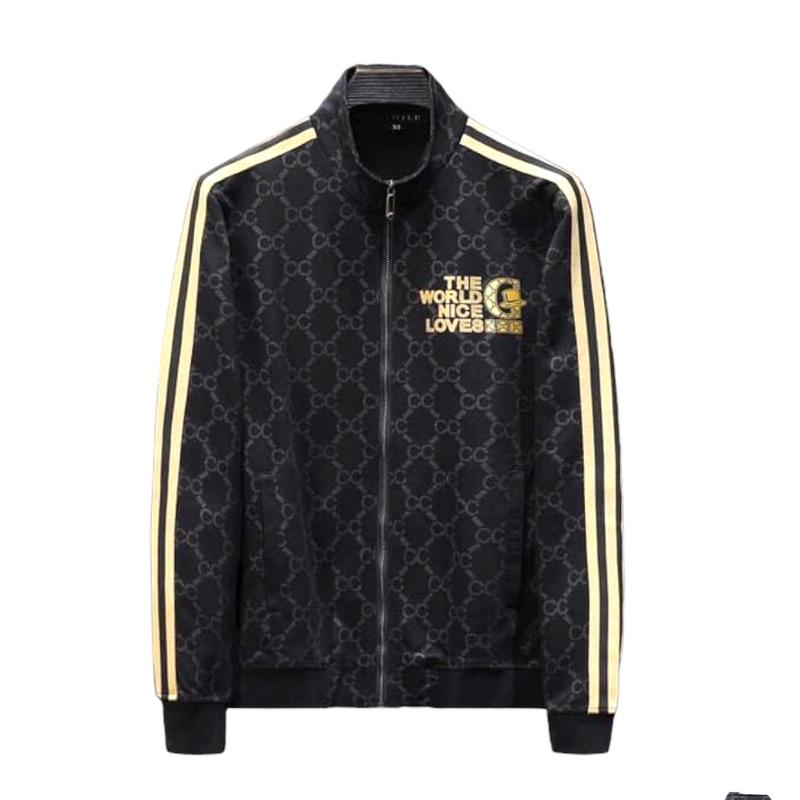 Áo Khoác Poli Cao Cấp Thời Trang MenVip Fashion Menswear Jacket (Đen + Thêu viền vàng Kem 3