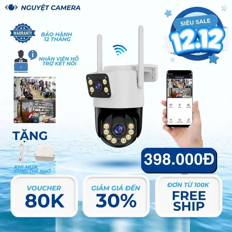 Camera hai mắt Yoosee wifi 4K hỗ trợ phóng to hình ảnh, chip xịn, có đèn báo động , xem đêm có màu, đàm thoại hai chiều, theo dõi chuyển động, cảnh báo người lạ, bảo hành 6 tháng, combo tặng thẻ 128Gb trải nghiệm. 4
