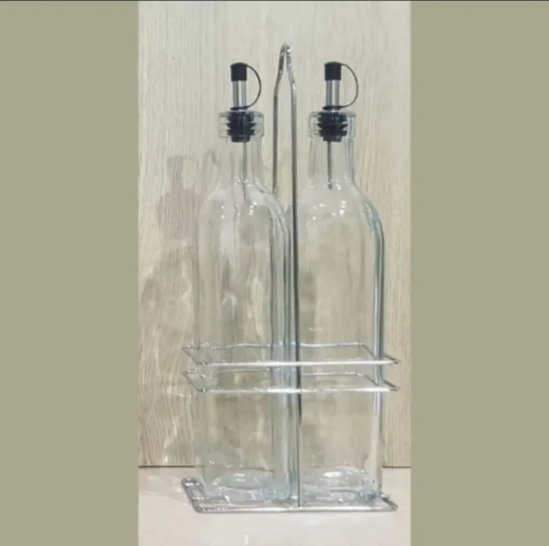 Botol Minyak Goreng 500ml 2 pcs dan Rak stainless Dapur Silikon 1