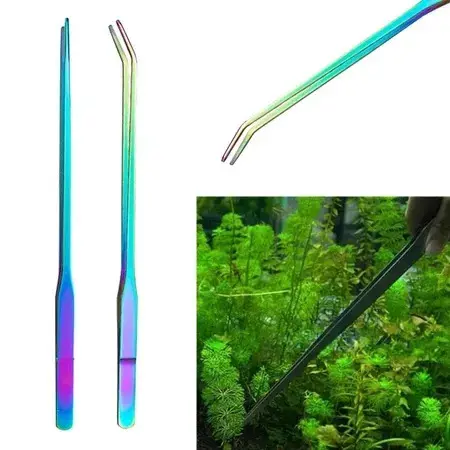 27cm / 48cm Aquascaping Tool Silver And Rainbow Stainless Steel Curved / Straight Tweezer for Aquarium & Terrarium Plant