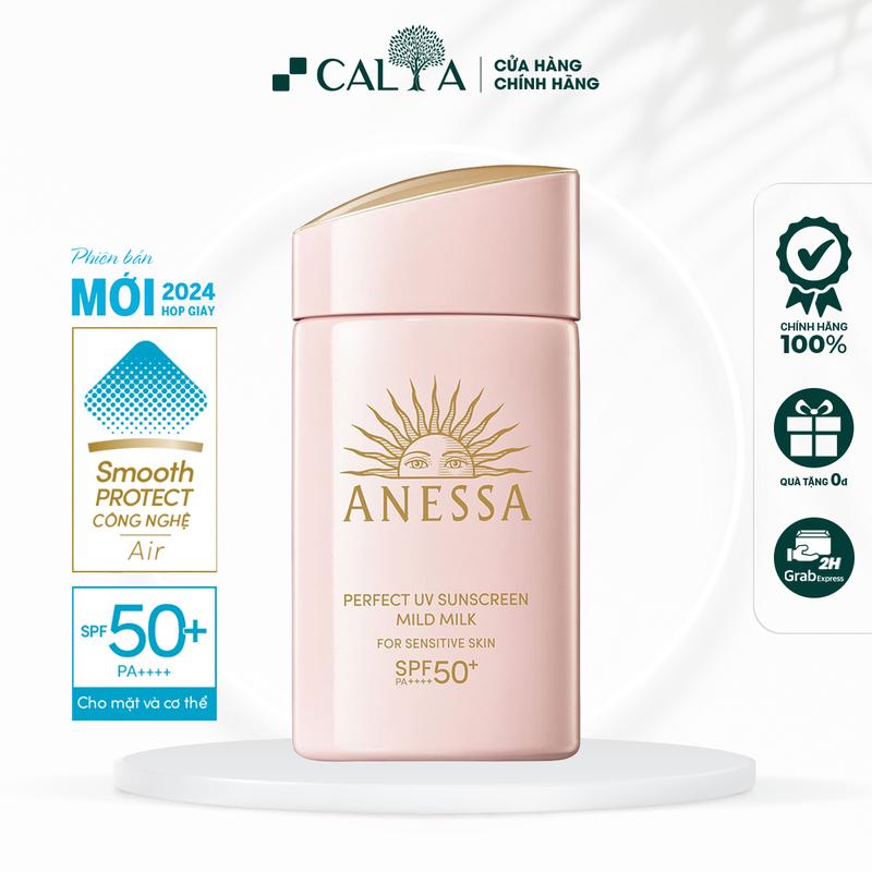  Sữa Chống Nắng Anessa Dịu Nhẹ Cho Da Dầu Nhạy Cảm - Anessa Perfect UV Sunscreen Mild Milk SPF50+ PA++++ 60ml 