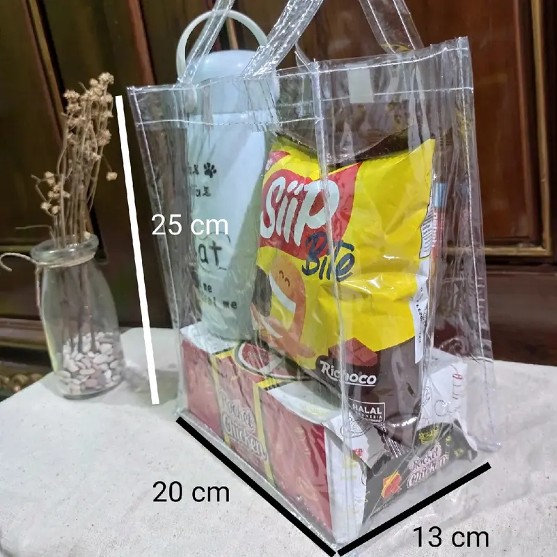 ISI 10 PCS goodie bag ulang tahun anak mika bening transparan, Tas ultah anak mika transparan potrait tinggi 25 cm 1
