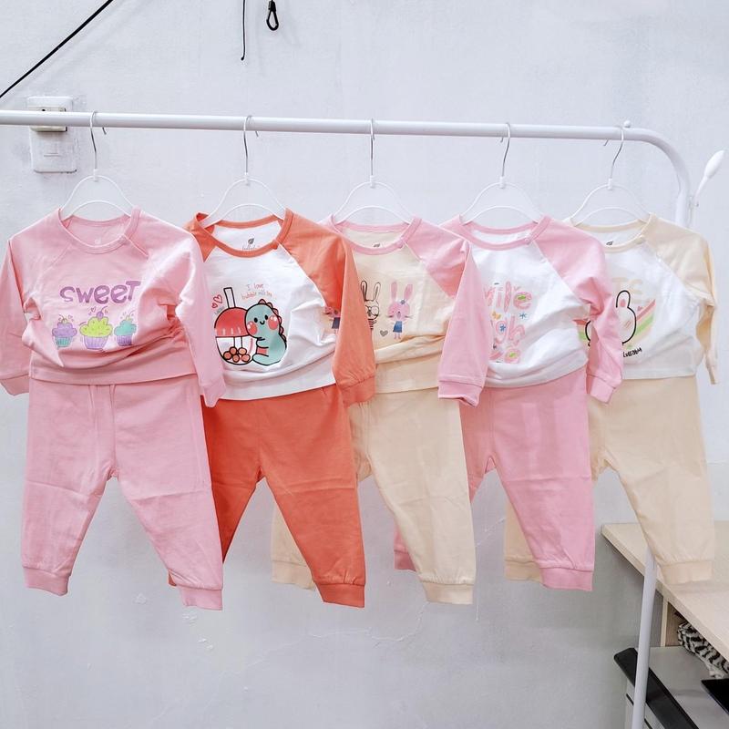 Lullaby bộ quần áo dài tay mùa thu điều hòa cúc vai vải cotton mỏng mát cho bé gái 12 tháng - 5 tuổi