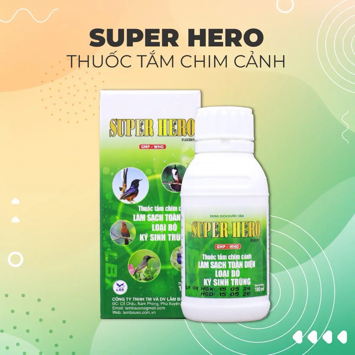 Super Hero - Thuốc Tắm Chim Cảnh - Làm Sạch Toàn Diện - Loại Bỏ Ký Sinh Trùng - Chai 100ml vitamin tổng nước rửa cám thải