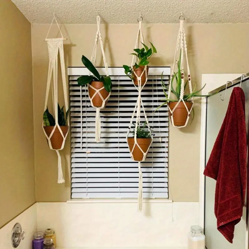 Macrame Plant Hanger, 1 Count Hanging Plant Pot Holder, Plant Pot Net Bag, Home Garden Supplies for Balcony Decoration, Modern 3