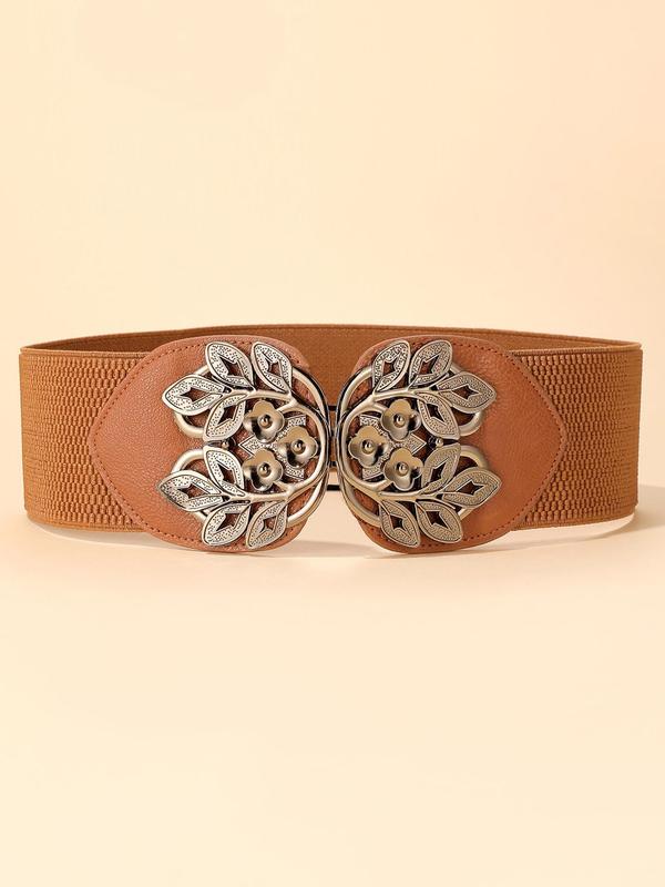 Retro Flower Buckle Decorative Belt, Elegant Plain Fashion Belt for Women, Daily Versatile Casual Belt for Dresses 0