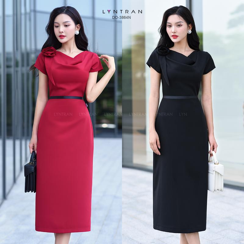  LYN TRAN - Đầm công sở dáng ôm  đầm dự tiệc dáng bút chì cổ đổ đai đen DO-3864N - DO-4965N 