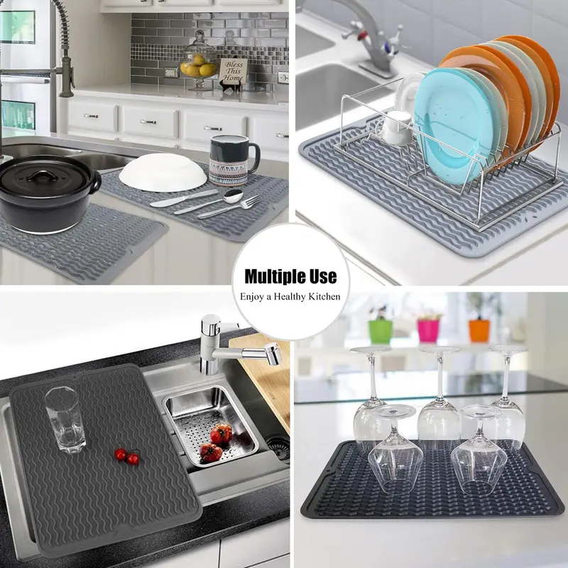 Silicone Tableware Drying Mat, Heat Resistant Non-slip Placemat, Kitchen Countertop Protector, Kitchen Accessories for Home Use 4