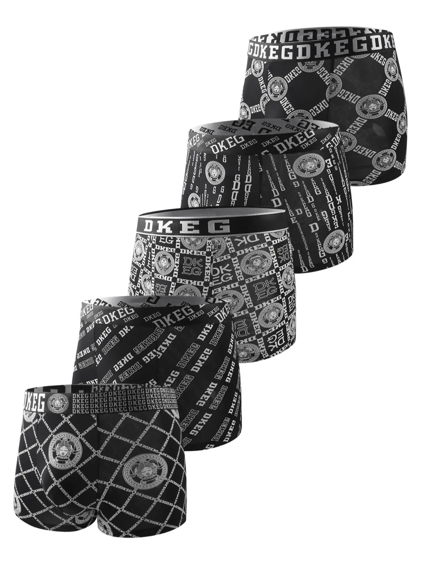 Men's 5pcs Luxurious All Over Print Boxer Brief, Regular Fit Casual Breathable Comfortable Letter Tape Underwear for Daily Wear, Men's Underwear for All Seasons