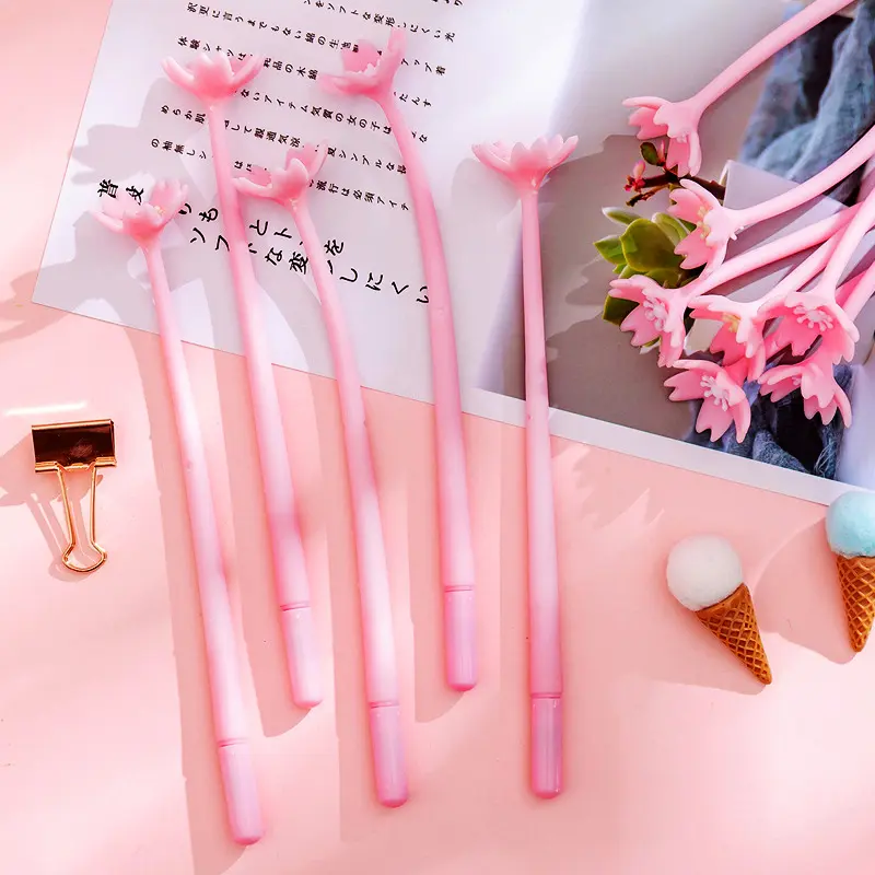 Gel Pen Motif Bunga Pink Pulpen Gel Ballpoint Bulpen Bolpoin Bolpoint Pena 1