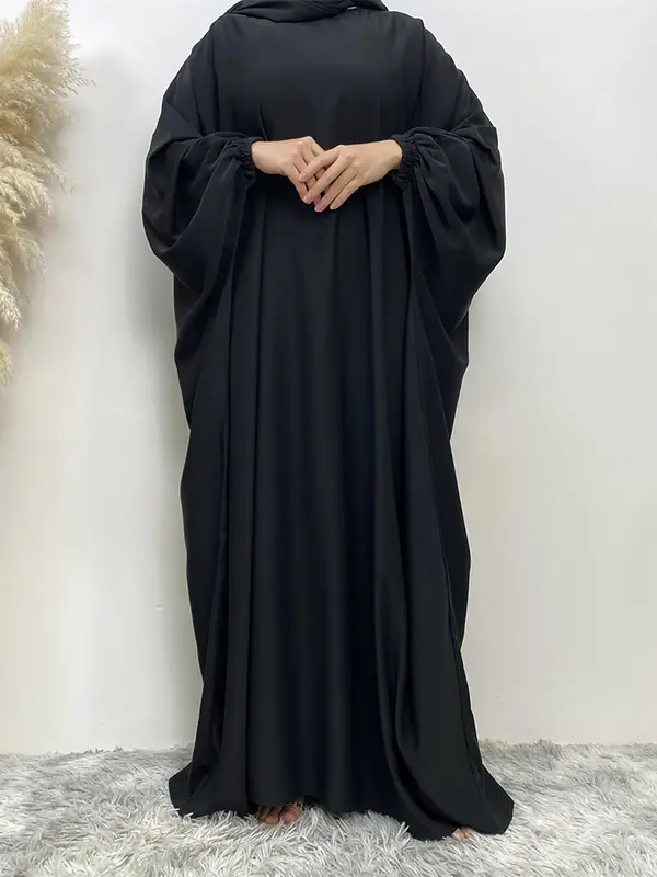 Women's Plain Batwing Sleeve Zipper Kaftan, Esme Kaftan Dress, Butterfly Abaya, Asian Suits Eid, Modest Clothes, Modest Loose Long Sleeve Maxi Dress for Spring & Fall, Modest Holiday Outfits, Kaftans for Women 0
