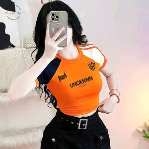[Size S] Áo Thun Croptop Thun Borip Phối Viền Tay Raglan Form Basic Ôm Body In Hình "UNOKNWN", Nữ Women Cổ Tròn Dáng Ngắn Kem
