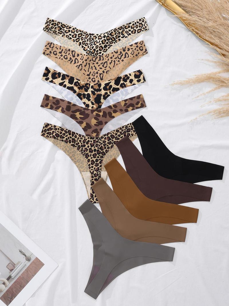 Product Introduction of Women's Solid Color & Leopard Print Thong, Soft Comfy Breathable Panty for Daily Wear, Ladies Underwear for All Seasons 2