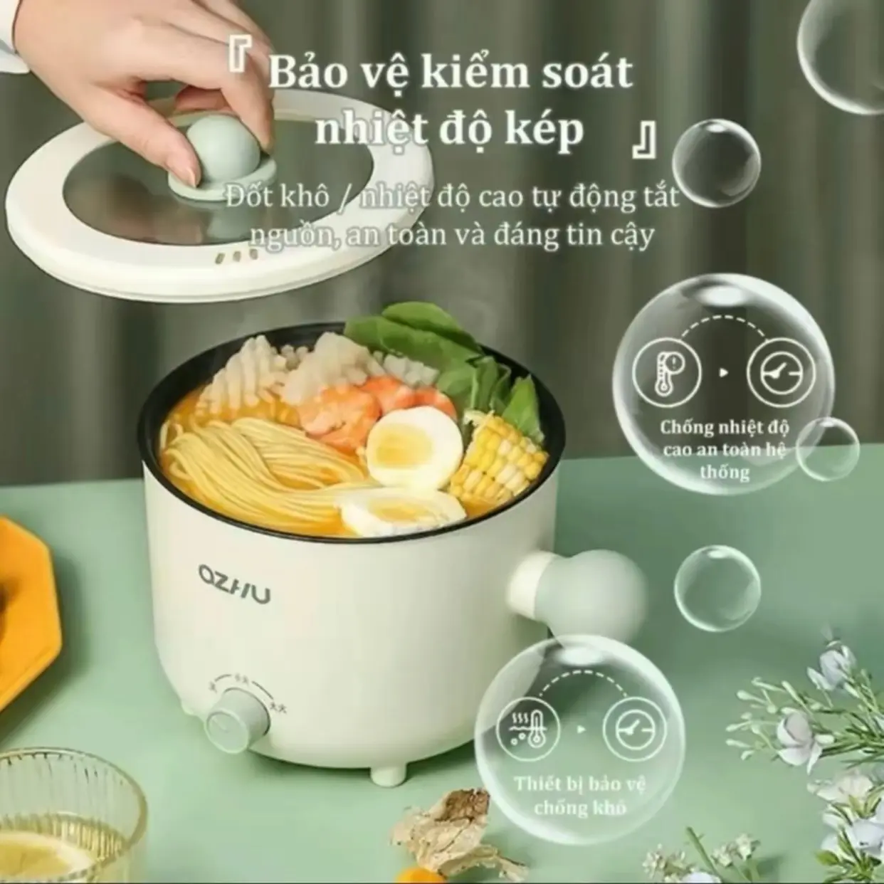 Nồi nẩu điện đa năng mini, ca nấu mì ozhu 2 nấc nhiệt tặng kèm khay hấp dung tích 1.8L công suất 600W Nồi Lẩu Nồi Điện Nấu Ăn Nồi Lẩu Điện Inox