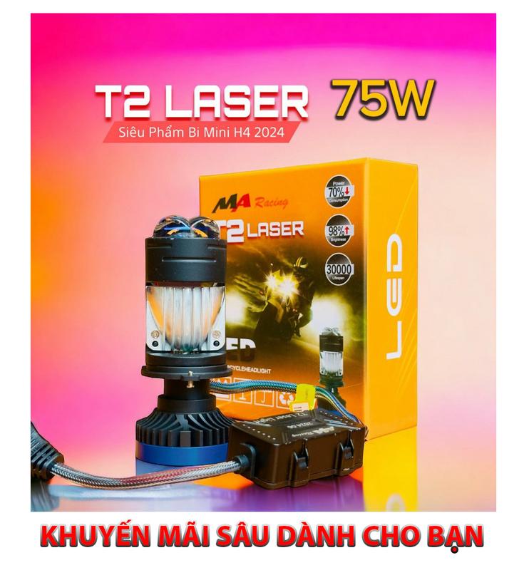 Pha led mini T2 laser H4 tâm vàng Maracing công suất 75w siêu tiết kiệm điện cho Xe máy oto