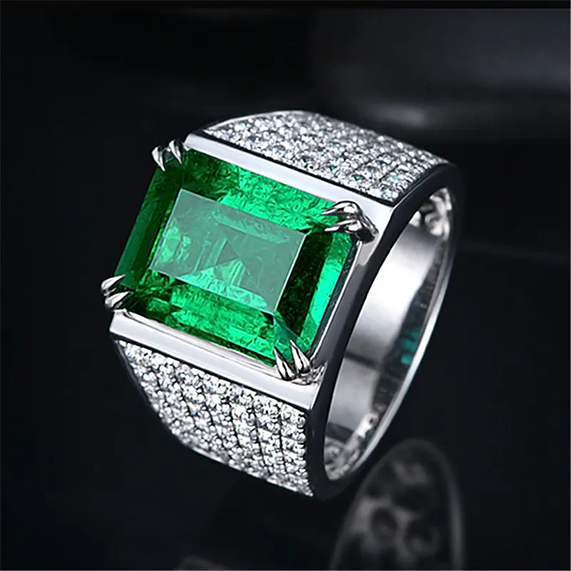 Men Ring Punk Silver Titanium Steel Green Zircon Crystal Finger Rings Fashion Jewelry Wedding Rings