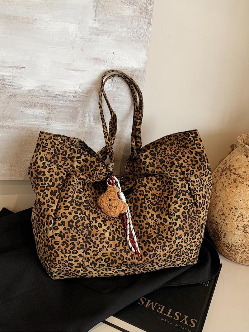 Product Introduction of Women's Fashion Leopard Pattern Tote Bag, Large Capacity Shoulder Bag for Daily Used, Casual Trendy Versatile High-quality Daily Commuting Bag, Girl Fashionable Bag 0