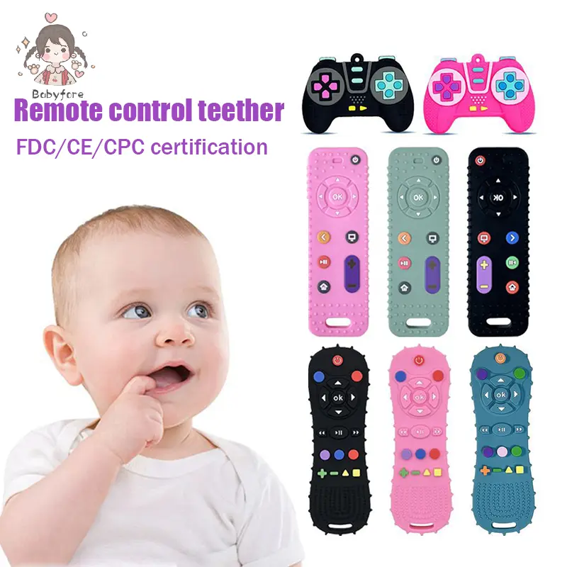 Baby Teether TV Remote Control Shape Silicone Teether Kids Sensory Educational Toy