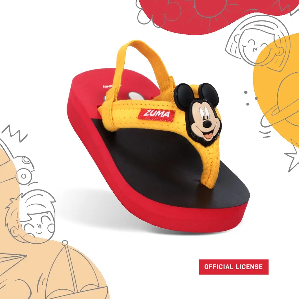 Zuma Baby x Disney Mickey Black Red, Sandal Jepit Bayi Karet Tali Belakang, Hitam Merah
