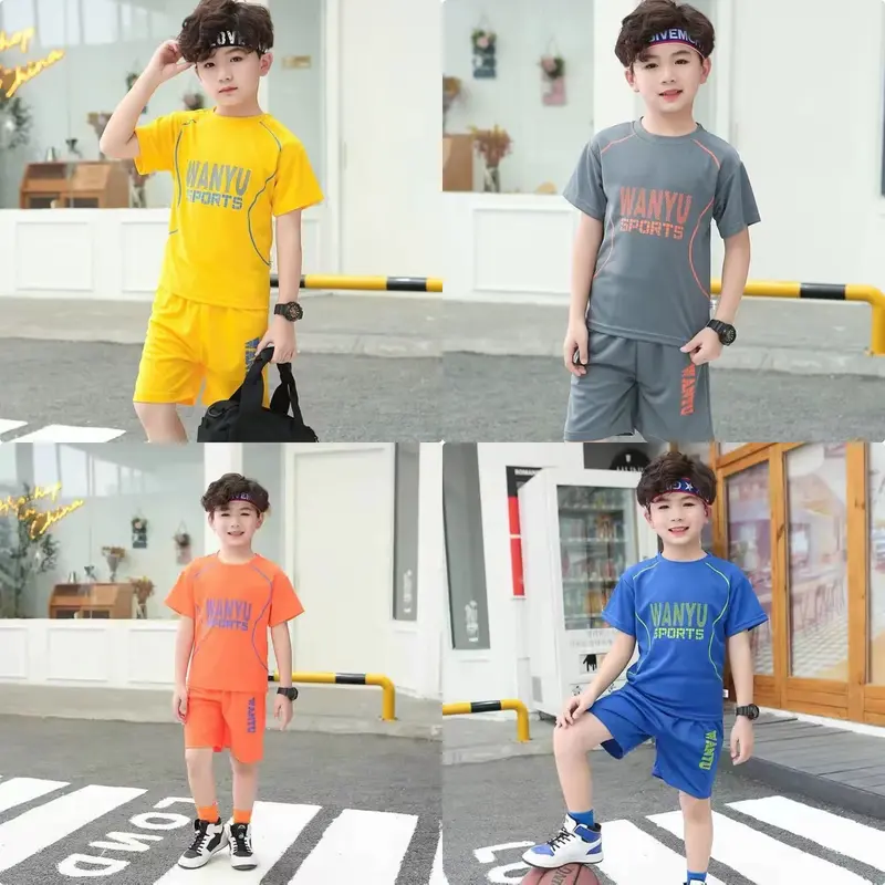 Set bộ quần áo thể thao bé trai 15-45kg mẫu chữ Wanyu. Chất liệu thun lạnh, thấm hút mồ hôi. HE1 0