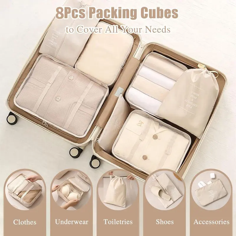 Travel Storage Bag Set, 8counts/set Portable Travel Storage Bag, Waterproof Travel Storage Bag, Luggage Organizer, Travel Accessories 5