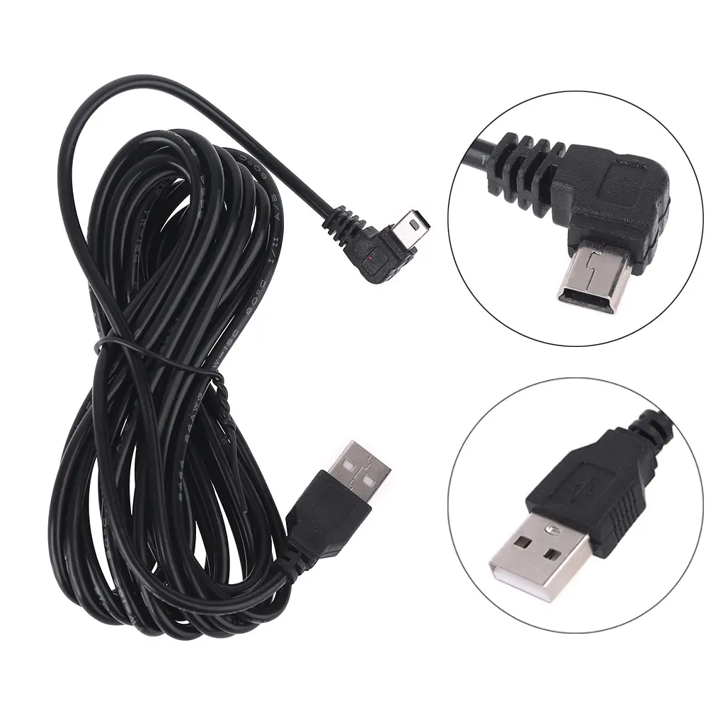 Car Auto Camera DVR Power Cable Extension Cable 90 Degree Right Angle Charging Curved Cord for Dash Cam Video Recorder