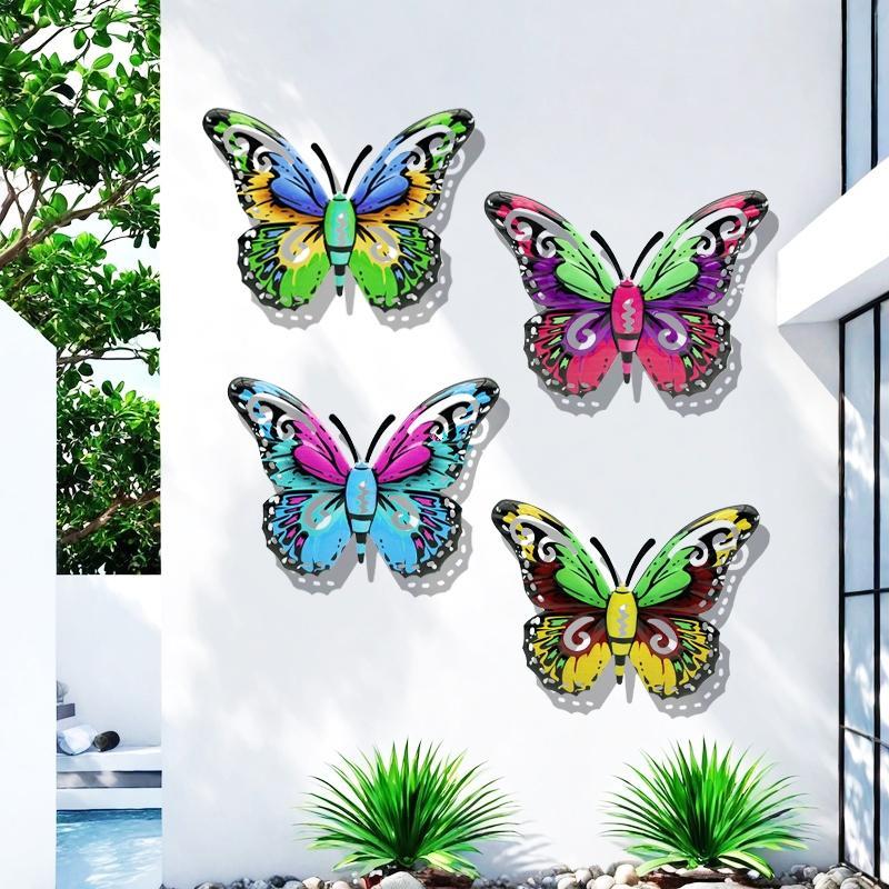 Butterfly Pattern Wall Decor, 4 Counts/set Colorful Hanging Butterfly Wall Art, Wall Decor for Home Garden Yard Fence 6