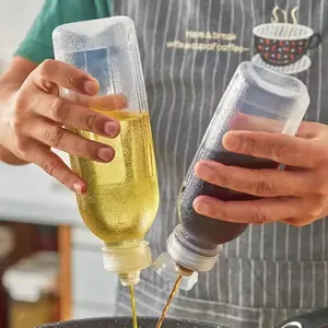 Botol Fliptop untuk Minyak Makan Kecap Saos Saus Madu tomat Bumbu Cair Dapur Plastik bentuk Kotak Serbaguna Multifungsi Botol Kotak Plastik Anti Tumpah Dengan Katup Pencet squeeze Cepat Kapasitas 500ml 5000 ml Putih transparan Elastis Ringan Perapih Dapur