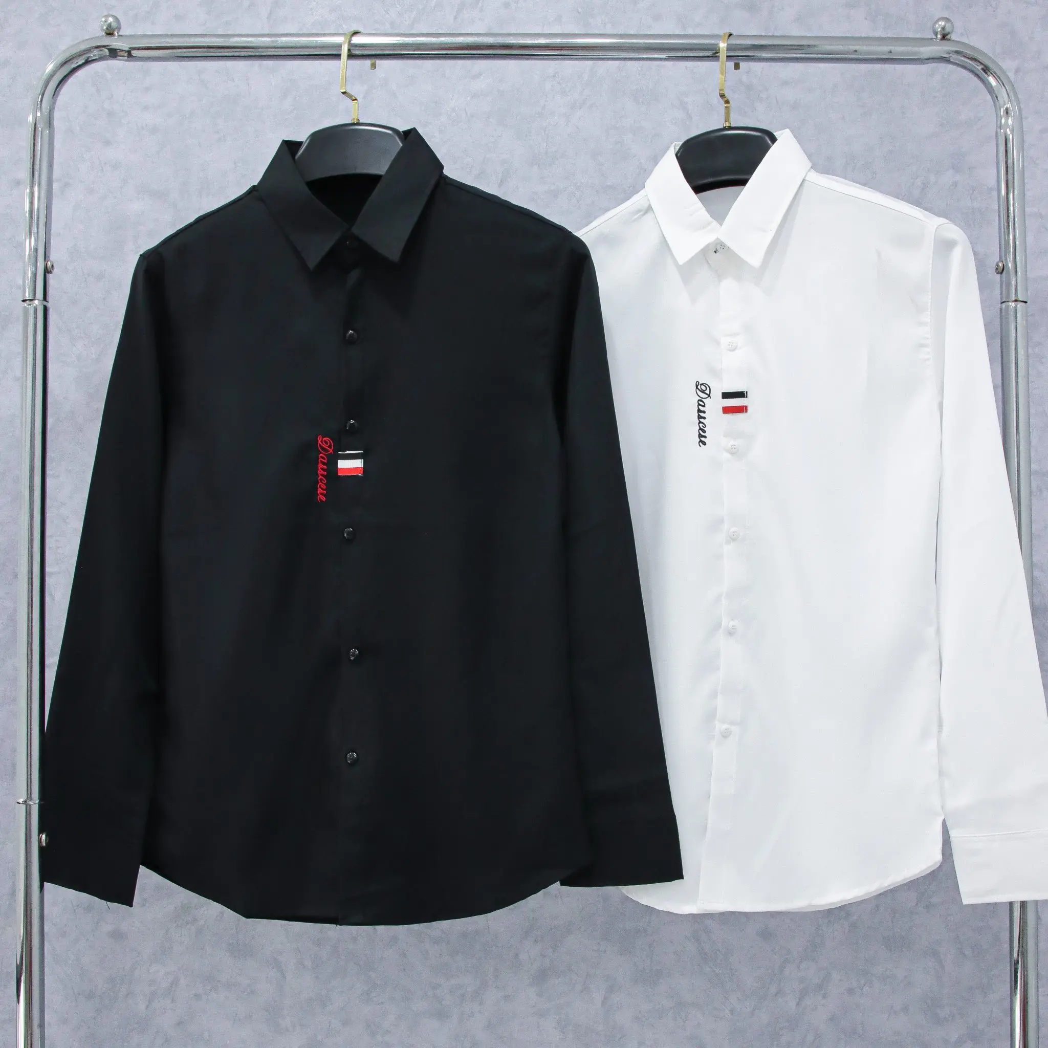 Áo sơ mi  nam boy phố tay dài vải lụa mềm mịn phối hoạ tiết sang trọng mẫu-MỸ LINKSHOP Menswear Cổ Tròn Shirt ❣♥áo sơ mi dài tay màu trắng♥ hàn quốc áo sơ mi