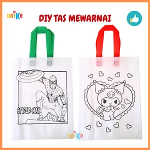 DIY  Mewarnai  Tas Spunbond 30x40 Lukis Painting Goodie Bag HLS Souvenir Ulang Tahun Anak Bermanfaat Pengganti Kertas