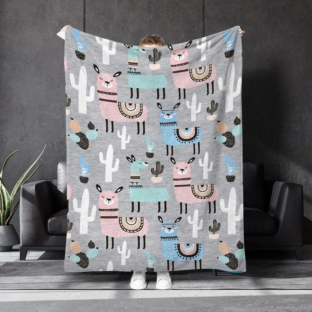 Cute Alpaca Pattern Blanket, 1 Count Soft and Comfortable Air-conditioned Room Throw, Warm Nap Blanket for Home, Office, Outdoor Camping