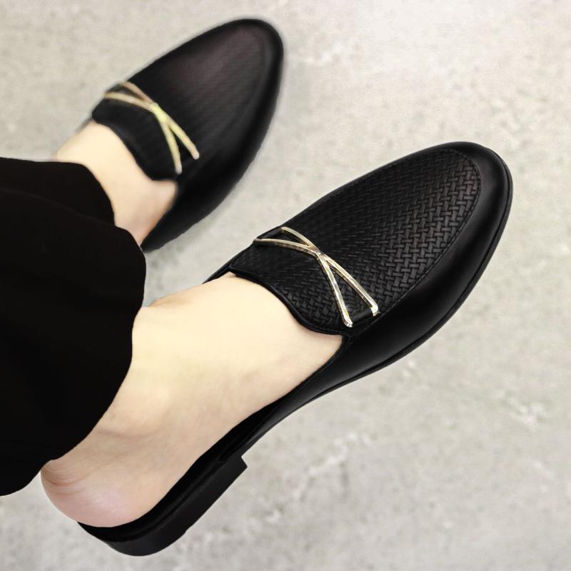 Sục lười nam vân đan chất liệu da mờ phối khuyên sắc sảo Shoes GiàY mules