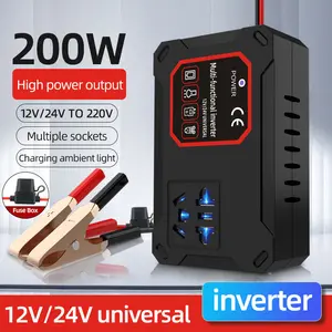 Power Inverter Klip Untuk Baterai 200W 12V 24V Ke 220V USB Lampu Kipas Angin Charger Universal