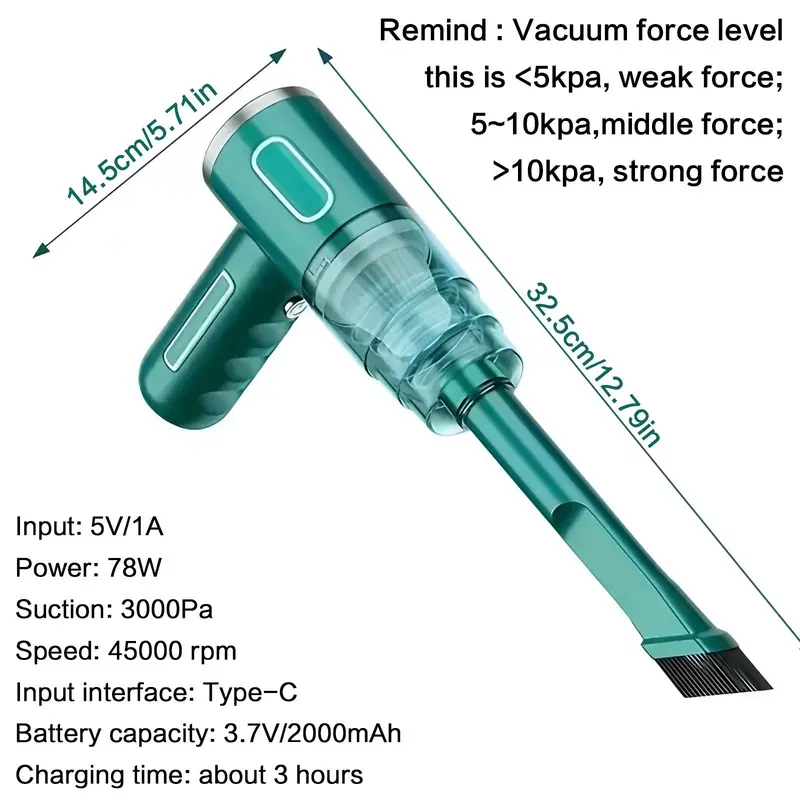 Portable Handheld Car Vacuum Cleaner, 1 Count Rechargeable Cordless Car Vacuum Cleaner, Lightweight Handheld Vacuum, Vacuum Extractor, Vacuum Cleaner Mop, Dust Extractor, Dry Vacuum, Vacuum Nozzles 1