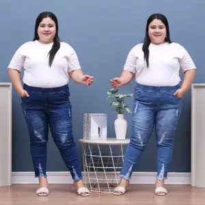 27-42 / celana jeans wanita jumbo model sobek pinggang karet street biru legging Brown Stretch - jeans Cewek Skinny Ripped biru Muda