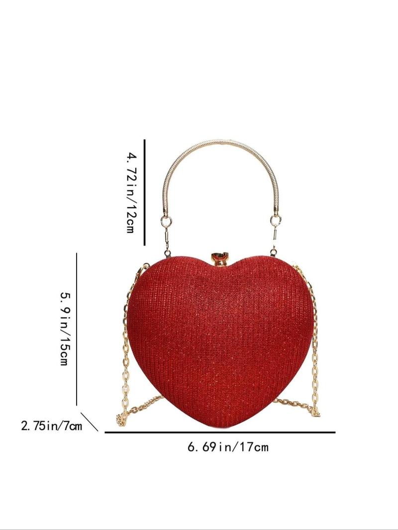 Product Introduction of Women's Rhinestone Decor Heart Shape Evening Handbag, Elegant Novelty Bag With Chain, Glitter Crossbody Bag For Evening Party Vacation 8