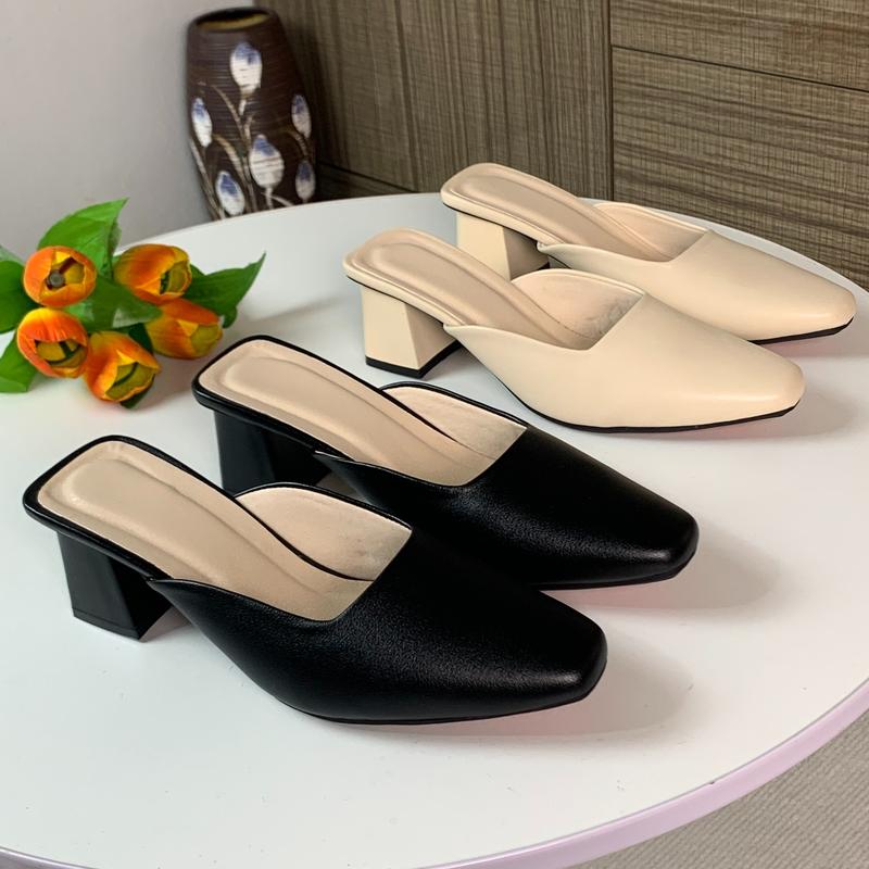 Giày Sục Nữ Mũi Vuông Cao 3cm và 5cm Đế Cao Su Non Chống Trơn Trượt Size 35-42
