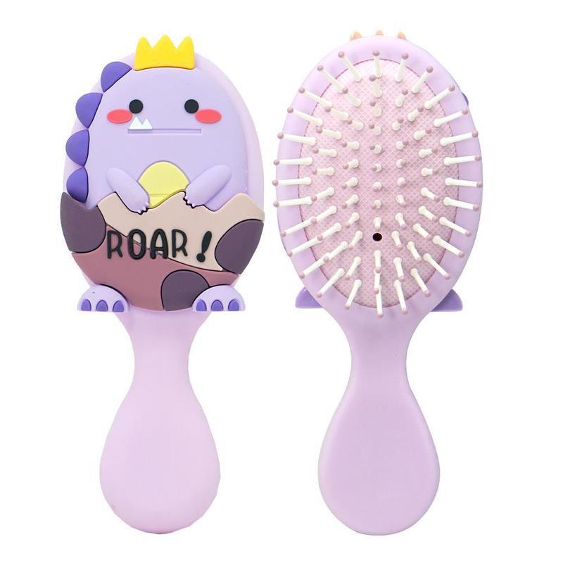 Cartoon Dinosaur Hair Comb, 1 Count Cute Detangling Brush, Travel Portable Comb Folding Mirror for Child Baby Girls Boys, Heatless Styling Tools for Kids, Christmas Gift 5