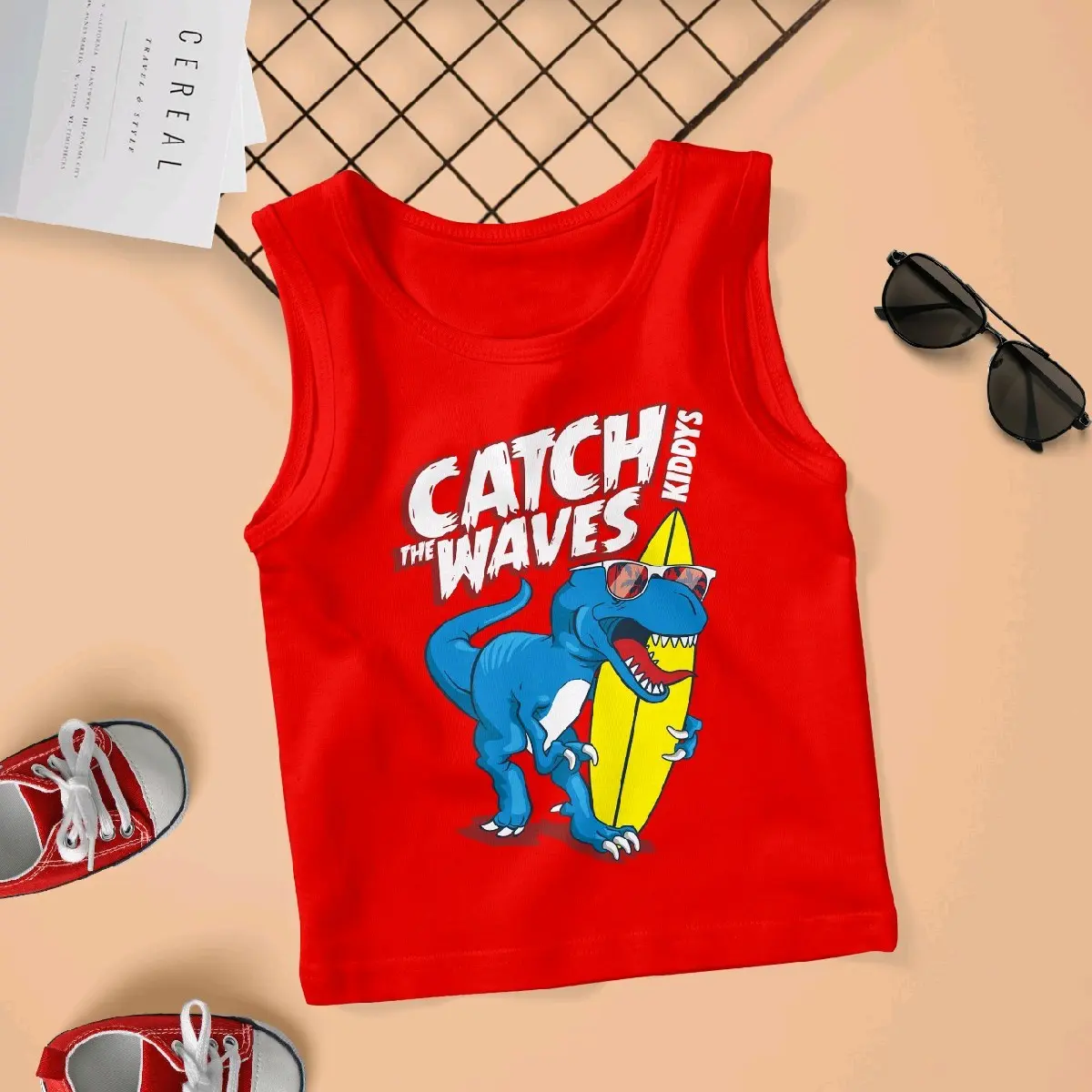 Kaos Kutung Singlet Kiddys (S) Catches the Waves READY STOK SIAP KIRIM