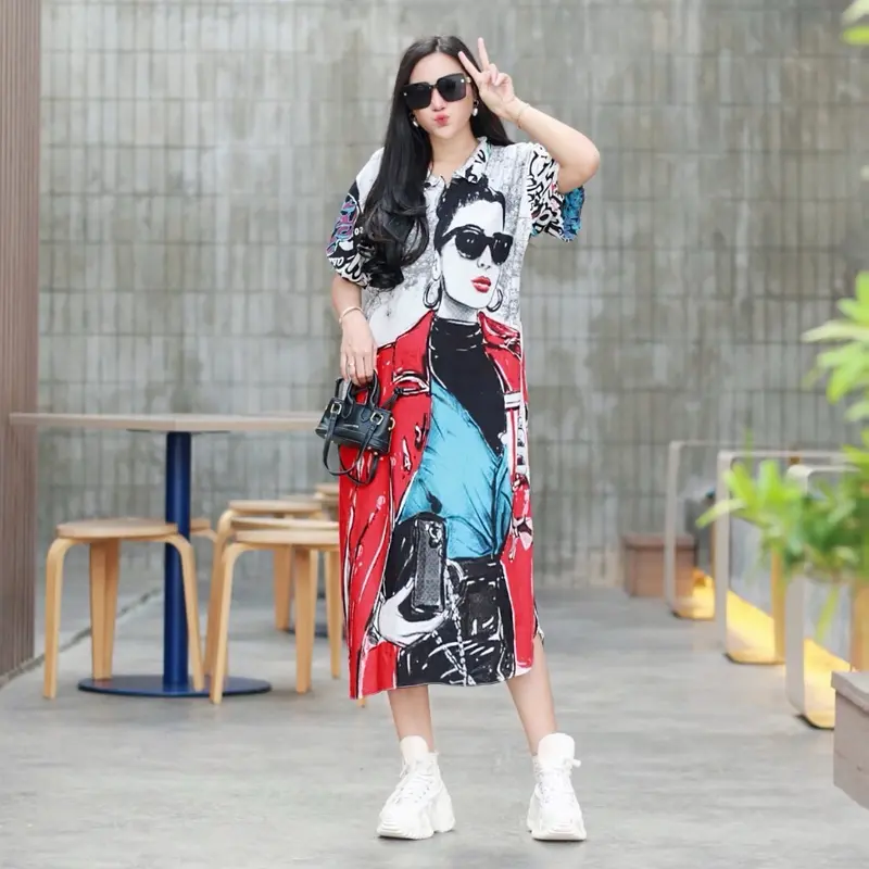 Paket Hemat 2 Pcs Daster Shopia Krah Zipper Bahan Rayon Adem Motif Bumil Pendek Wanita - Panjang, Kancing, Dress 7