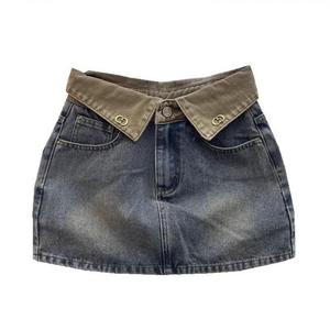 กระโปรงยีนส์ ดีไซน์เอวสูง แฟชั่นย้อนยุค คอนทราสต์พลิก กระโปรงปลอก A-line กระโปรงกระชับสัดส่วน สไตล์สาวฮอตอาวุโส Women Clothing ผู้หญิง Lady Skirt เสื้อผ้า ซักด้วยเครื่องได้ โบโฮ กระโปรง เข็ม  ขัด ปาณิธาร เสื้อ  ยืด กระโปรง Lovinoz