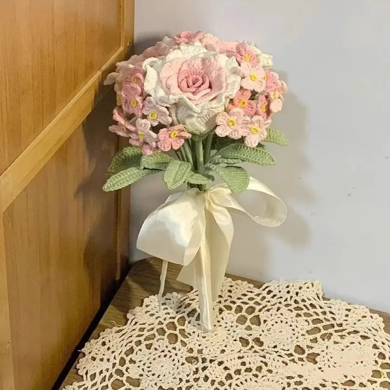 Bó Hoa Cô Dâu, Thủ Công Và Tự Làm, Đan Móc, Làm Bằng Len, Gói Vật Liệu, Quà Tặng Hoa Nhân Tạo Tự Làm, Thích Hợp Cho Bạn Thân Decor Decor Bàn Decor Phòng Trang Trí Nhà Để Bàn 0