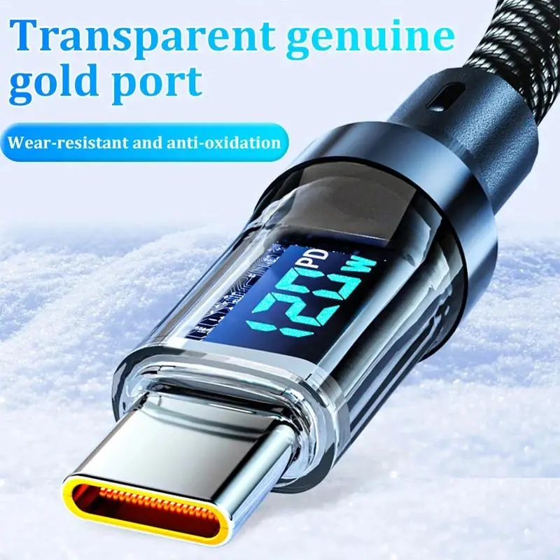 Cáp sạc siêu nhanh USB A đến Type C, 120W, Dây dữ liệu Type C, Tương thích với Xiaomi POCO và Samsung, Có màn hình kỹ thuật số LED, Cáp 4