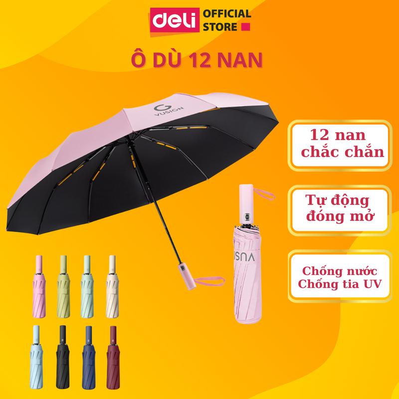 (Live) Ô dù Deli 12 nan che nắng che mưa chắc chắn, ô dù đóng mở tự động dễ dàng gấp gọn cầm tay tiện lợi, chống thấm, chống nước, chống tia UV