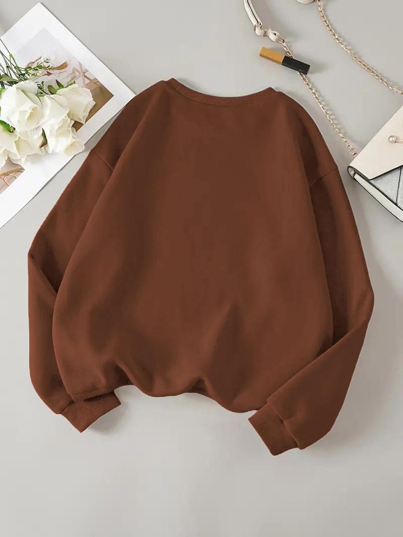 Product Introduction of Women's Letter Print Drop Shoulder Sweatshirt, Casual Long Sleeve Round Neck Pullover for Daily Wear, Ladies Clothes for All Seasons 13