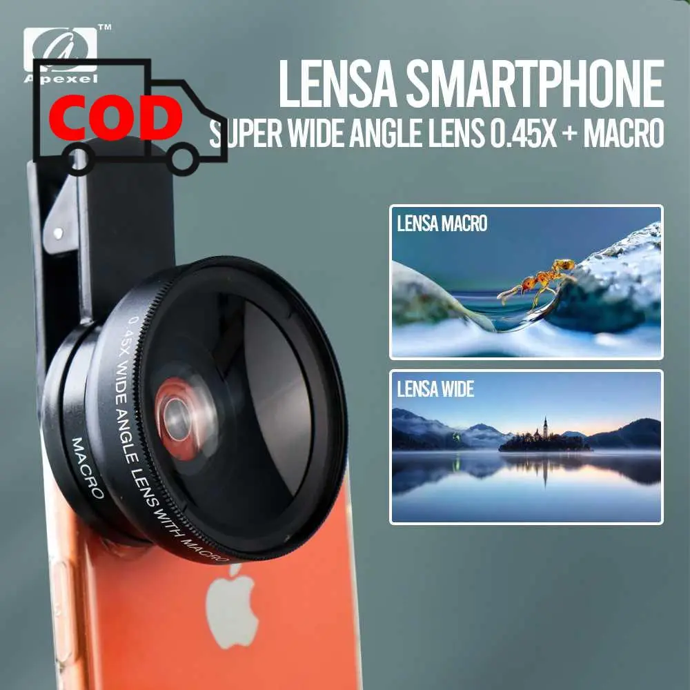 Lensa Kamera Ponsel 2in1 Super Wide Angle Lens dan Macro dengan Klip Jepit Zoom 0.45x untuk Smartphone Universal Awet