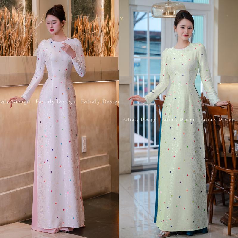 Fatraly - ADTK84 - Mẫu áo dài ngắn tay thiết kế mới nhà Fatraly với chất vải Gấm Thái Tuấn cao cấp